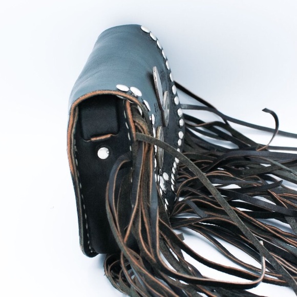 🤚Black Leather Fringe Handmade Bag - Picture 4 of 8